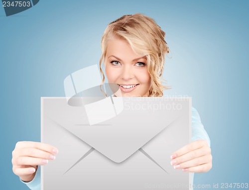 Image of woman showing virtual envelope