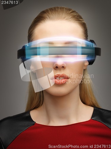 Image of businesswoman with digital glasses