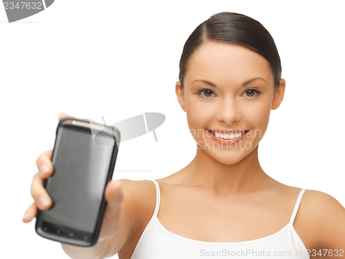 Image of woman showing smartphone