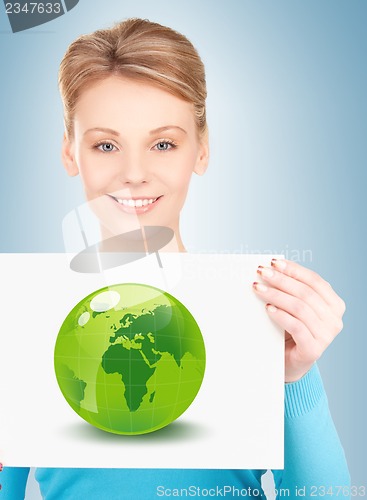 Image of woman with illustration of green eco globe