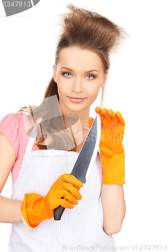 Image of housewife with big knife