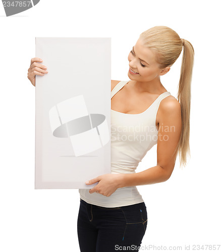 Image of woman with white blank board