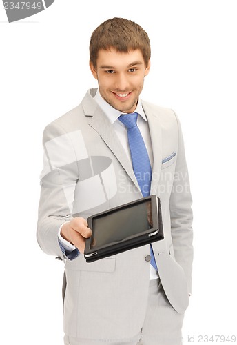 Image of happy man with tablet pc computer