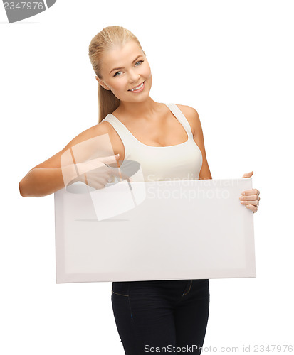 Image of woman with white blank board