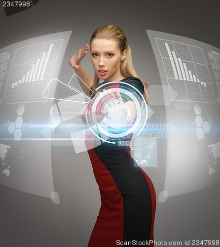 Image of woman working with virtual touchscreens