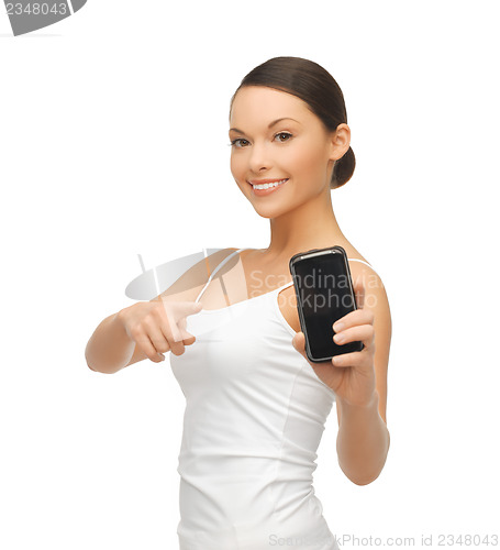 Image of woman showing smartphone