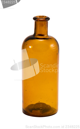 Image of old yellow glass empty bottle isolated on white 