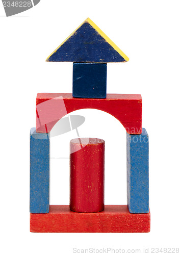 Image of wooden toy building blocks logs isolated on white 