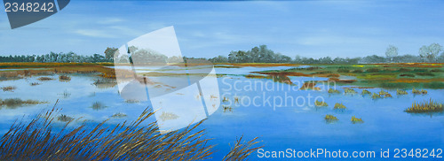 Image of Painting of a bright blue lake