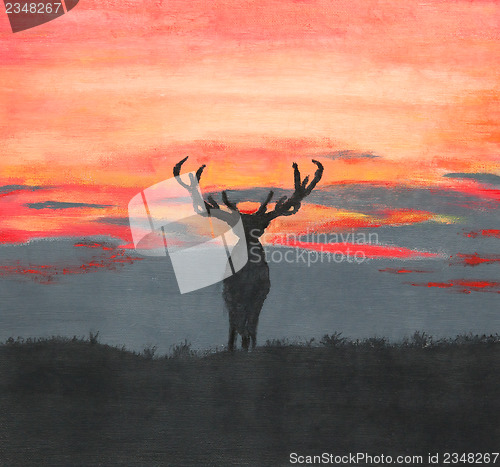 Image of Painting of a silhouette of a large deer