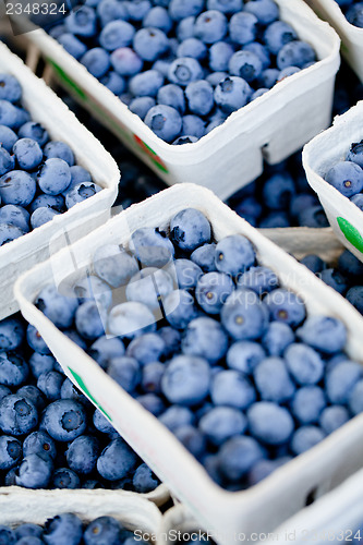 Image of healthy fresh blueberries macro closeup on market outdoor