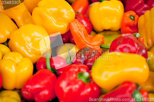 Image of fresh healthy red yellow geen paprika pepper macro closeup