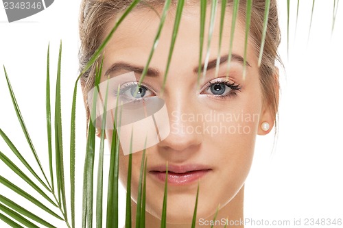 Image of beautiful woman with blue eyes portrait isolated