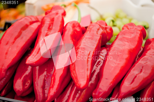 Image of fresh healthy red yellow geen paprika pepper macro closeup