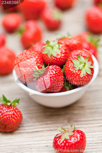 Image of fresh tasty sweet strawberries macro closeup garden outdoor