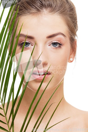 Image of beautiful woman with blue eyes portrait isolated