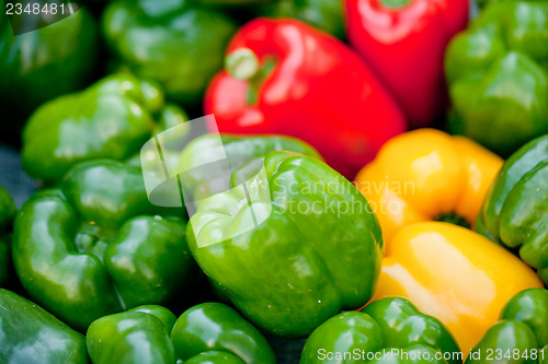 Image of fresh healthy red yellow geen paprika pepper macro closeup