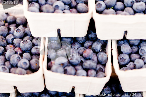 Image of healthy fresh blueberries macro closeup on market outdoor