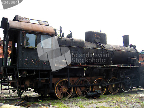 Image of Ancient black steam locomotive