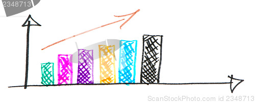 Image of hand draw colorful business increase graph white 