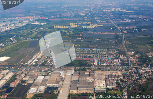 Image of Aerial view over Bangkok suburb