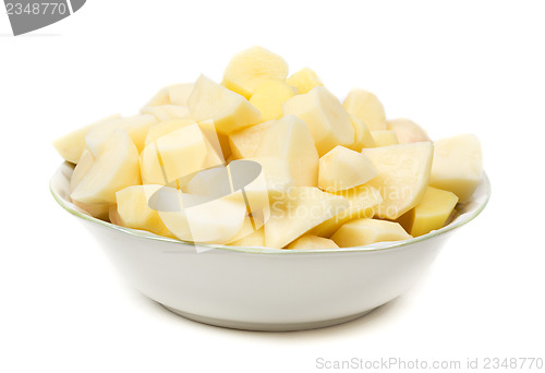 Image of plate of peeled potatoes