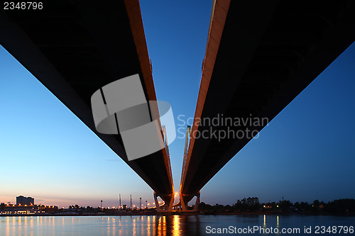 Image of Cable-stayed bridge at night