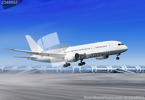 Image of plane is landing in airport l