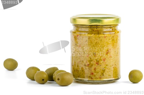 Image of Glass jar with olive spread