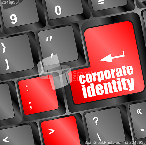 Image of corporate identity button on computer keyboard key