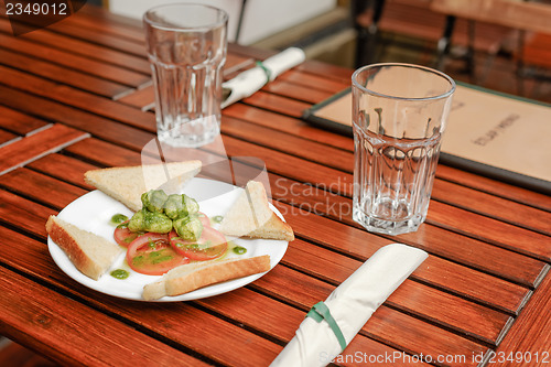 Image of Healthy appetizer with  toast and gnocci