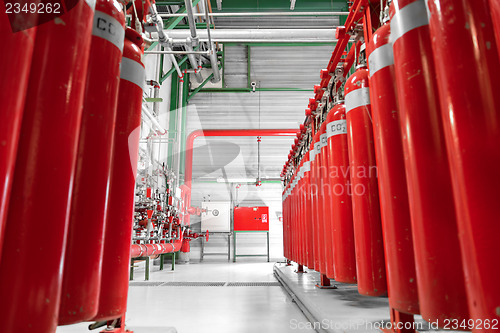 Image of Large CO2 fire extinguishers in a power plant