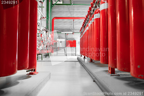 Image of Large CO2 fire extinguishers in a power plant