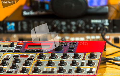 Image of Closeup photo of an audio mixer