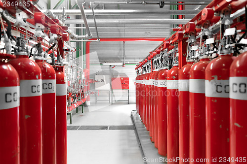 Image of Large CO2 fire extinguishers in a power plant