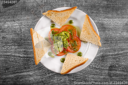 Image of Healthy appetizer with  toast and gnocchi