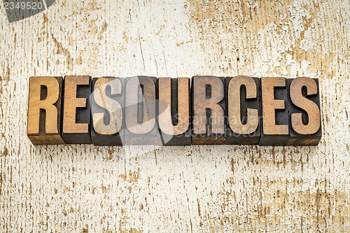 Image of resources word in wood type