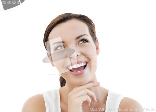 Image of Young Adult Woman Looking Up on White