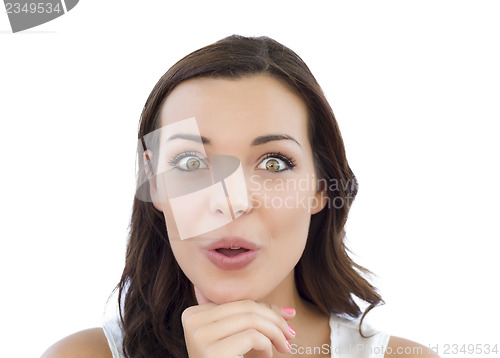 Image of Young Adult Woman Looking At Camera on White