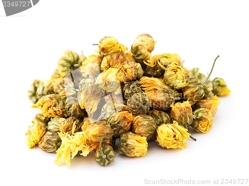 Image of Dried chamomile tea isolated on white background 