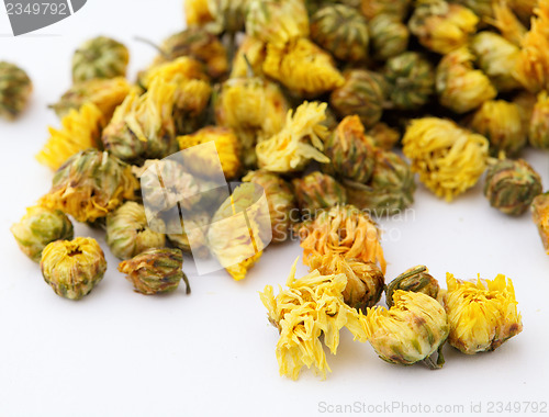 Image of Dried chamomile tea isolated on white background