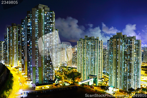 Image of lluminated residential building in Hong Kong