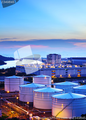 Image of Oil storage tank at night