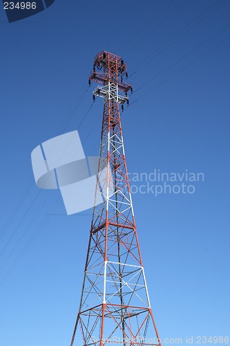 Image of Top of the red and white electricity pylon