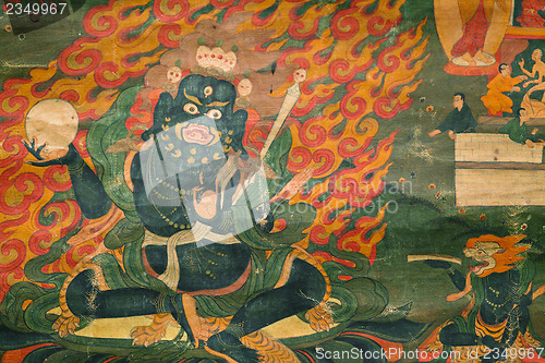 Image of Traditional Thai style painting art on temple wall