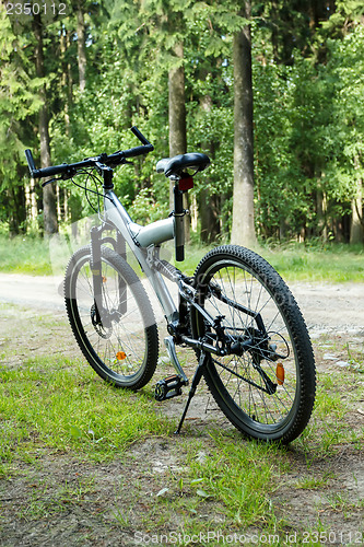 Image of detail of bike parked in a country road