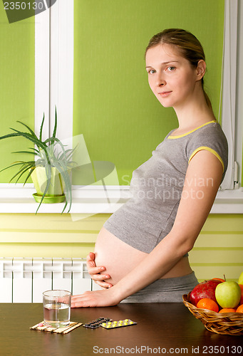 Image of Cute Pregnant Woman On Kitchen