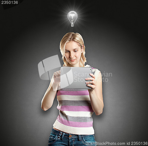 Image of Idea Concept Businesswoman With Touch Pad