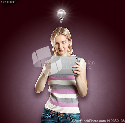 Image of Idea Concept Businesswoman With Touch Pad