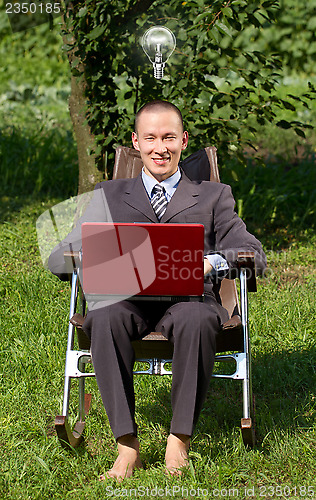 Image of Businessman Working Outdoors